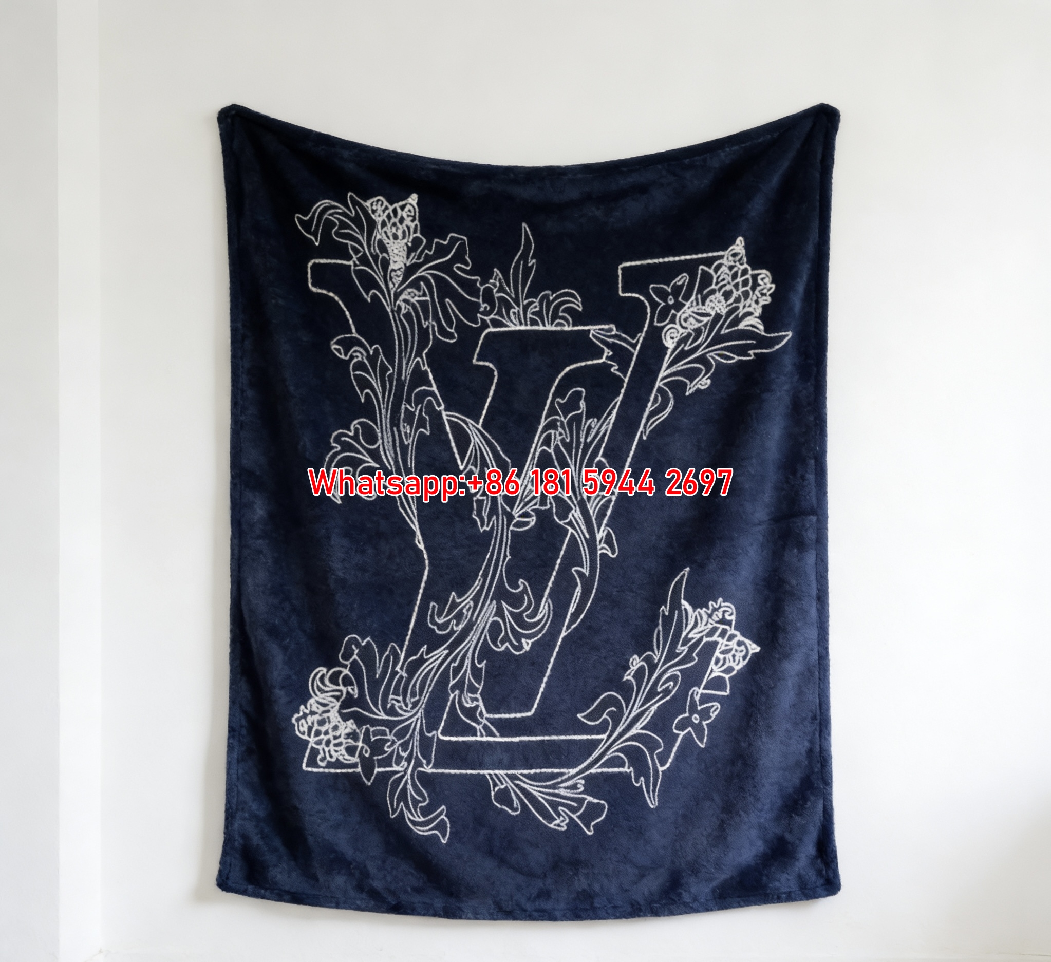Floral Embroidered LV Flannel Throw Blanket 343
